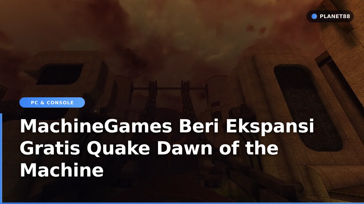 Karakter game FPS menjelajahi lorong labirin gothic gelap dalam ekspansi Quake