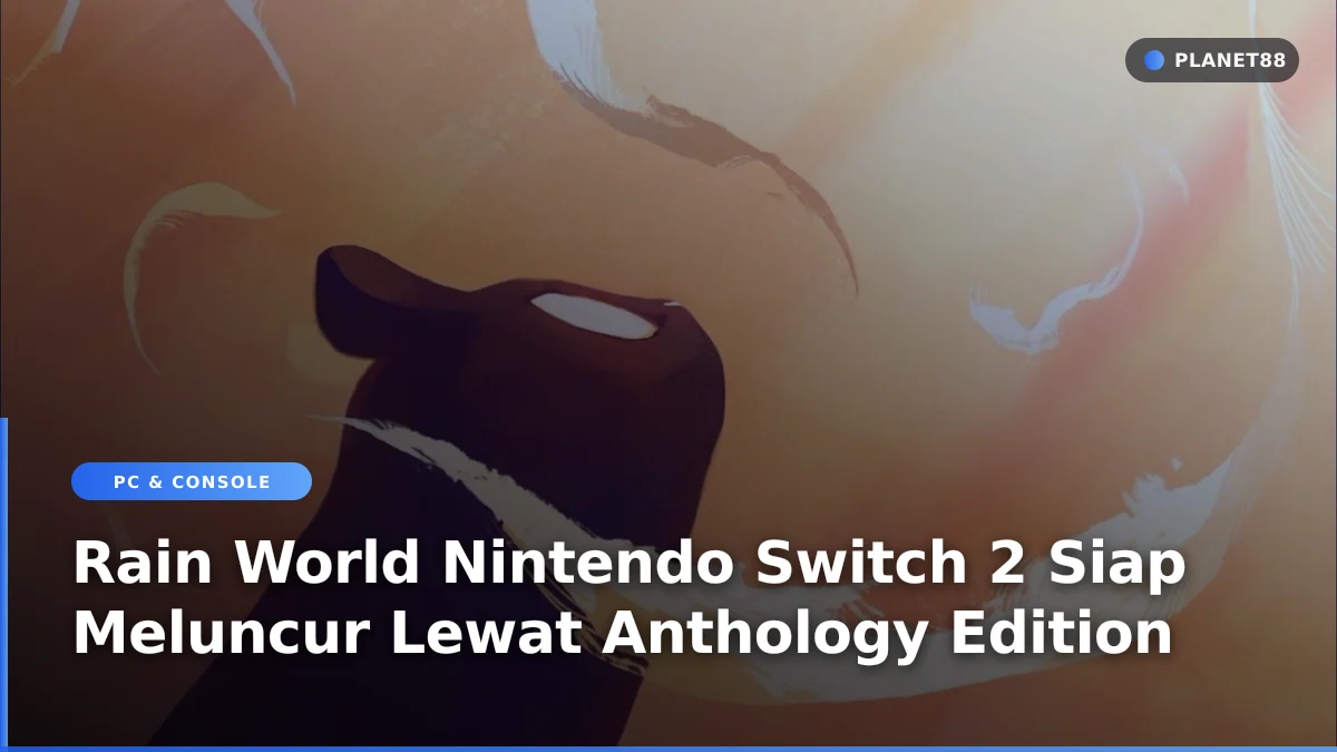 Karakter Slugcat dari game Rain World menjelajahi dunia apokaliptik