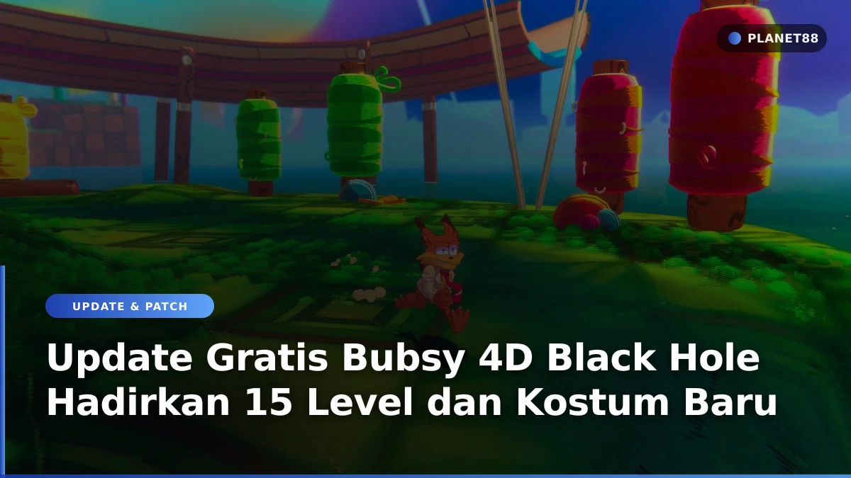 Karakter game platformer melompati rintangan dalam update gratis Bubsy 4D Black Hole